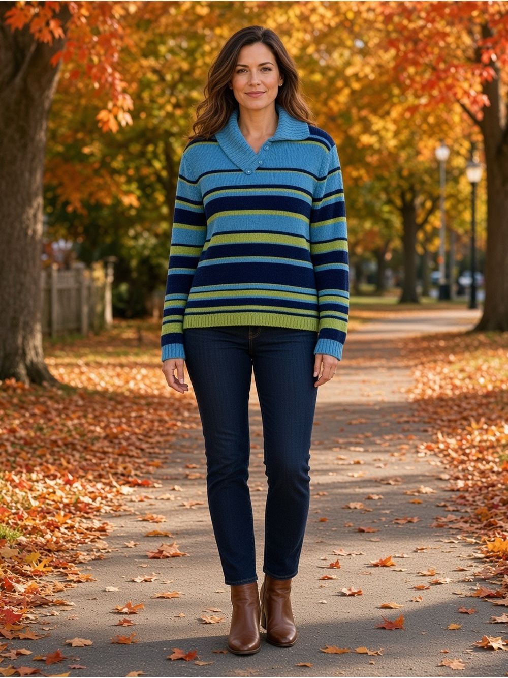 Karen Scott Striped Shawl-Collar Sweater in Blue & Green Medium EUC